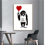 Graffiti Monkey heart balloon Art Pictures Abstract Canvas Painting Wall Art Posters and Prints Modern Living Room Home Decor